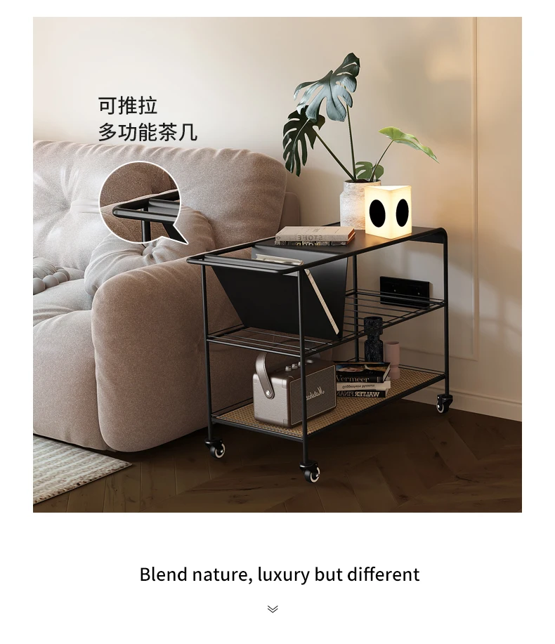 Modern Minimalist Small Cart Tea Table Luxury Rattan Bedside Table Center Movable Rock Slab Living Room Designer Furniture 커피테이블