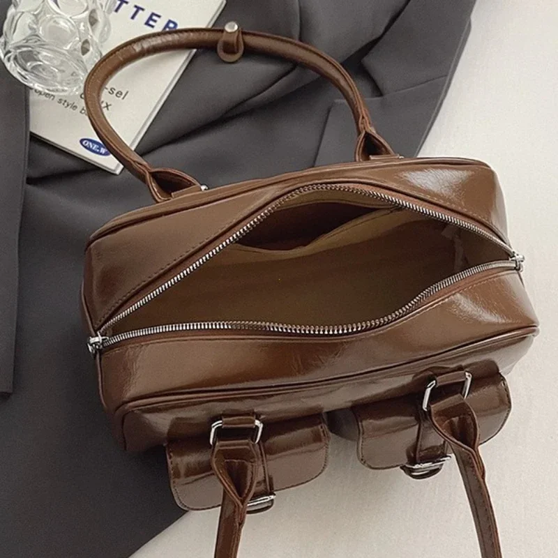 Retro PU Leather Double Pockets Underarm Bags For Women 2026 Winter Y2K New Korean Fashion Female Shoulder Bag Stylish Handbags