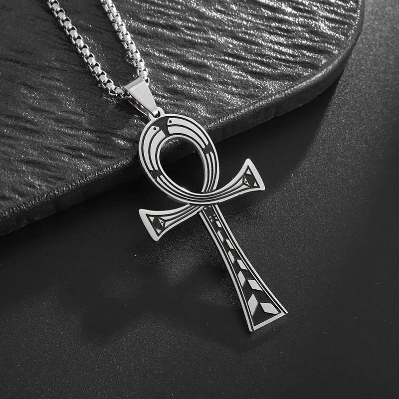 Semplice Ed Elegante Croce Chiave Della Vita Ciondolo Collana Donna Uomo In Acciaio Inox Amuleto Faraone Patron Saint Jewelry