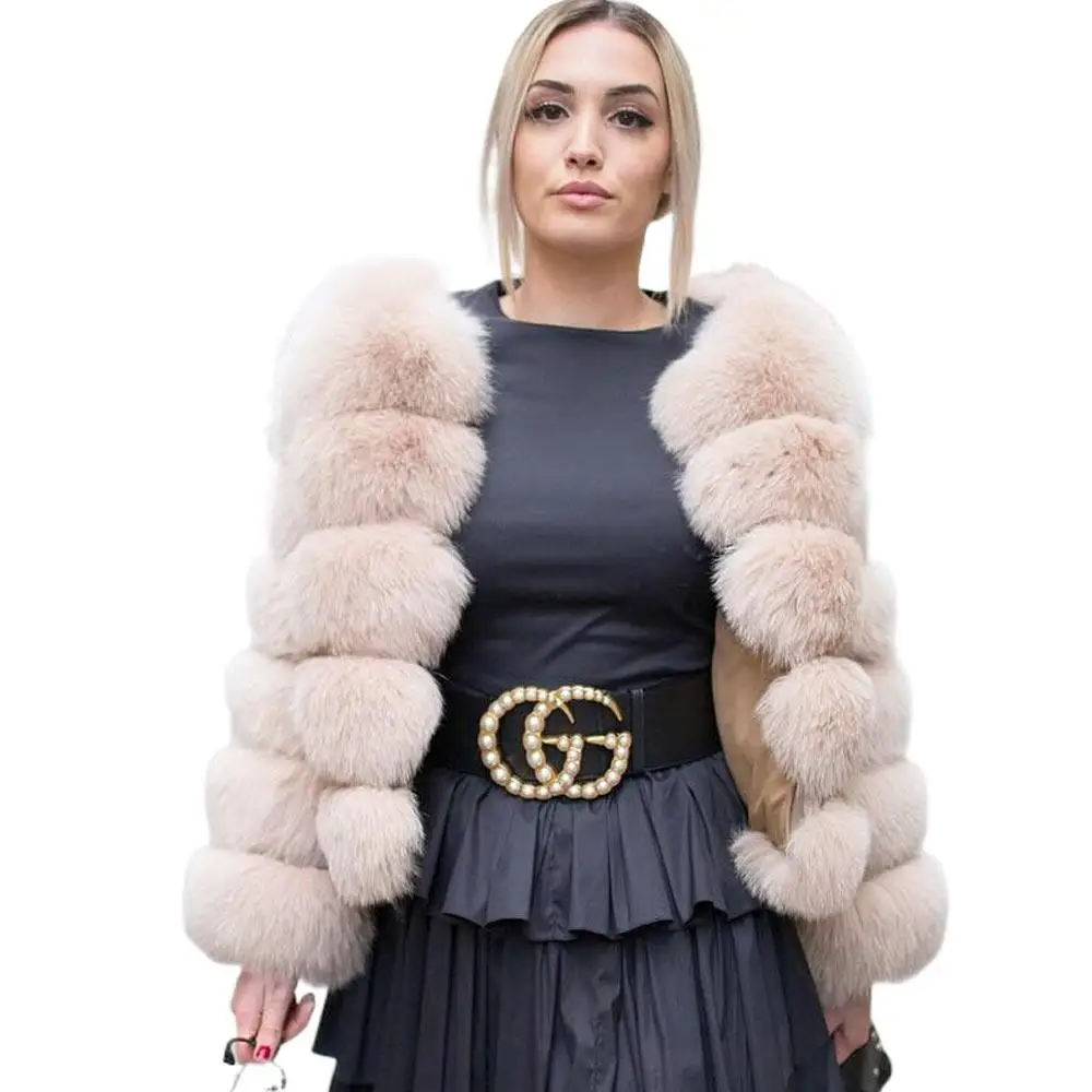 

Top Quality Short Real Fur Coat Women Winter Solid Natural Fur Jacket Luxury Full Pelt Thicken Fox Fur Outerwear For Women