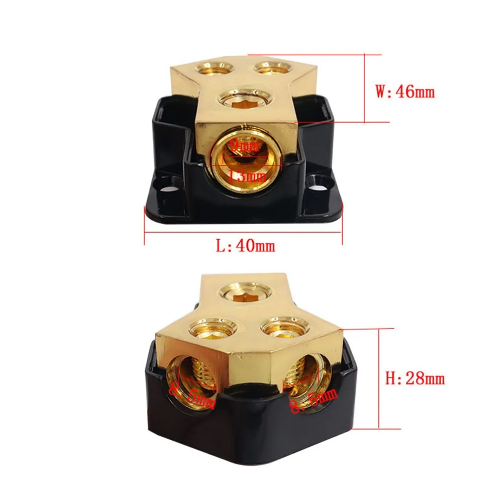 Power Distribution Block 2 Way 0/2/4 AWG Gauge In 4/8/10 Gauge Out Car Audio Stereo Amp Distribution Connecting