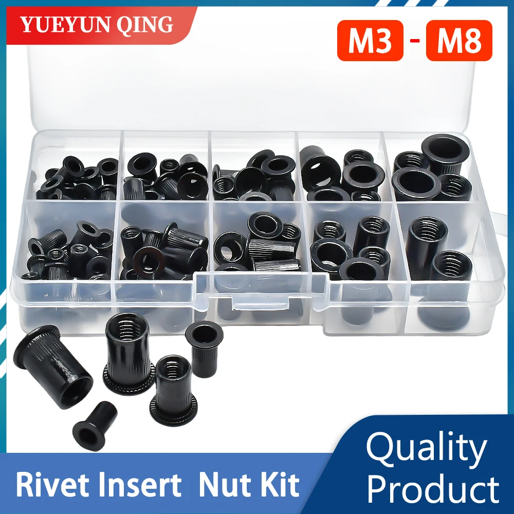 110Pcs Flat Rivet Nuts Kits With Box 304 Stainless Steel Carbon Steel ...