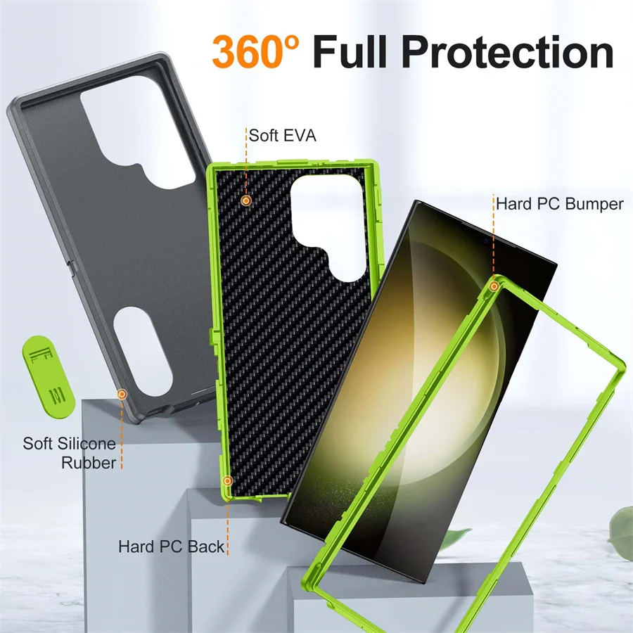 Hybrid 3 In 1 Military Grade Defender Case for Samsung Galaxy S26 Ultra/S23 FE/A56/A36/A15/A14/A13/A54/A53 Kickstand Body Cover