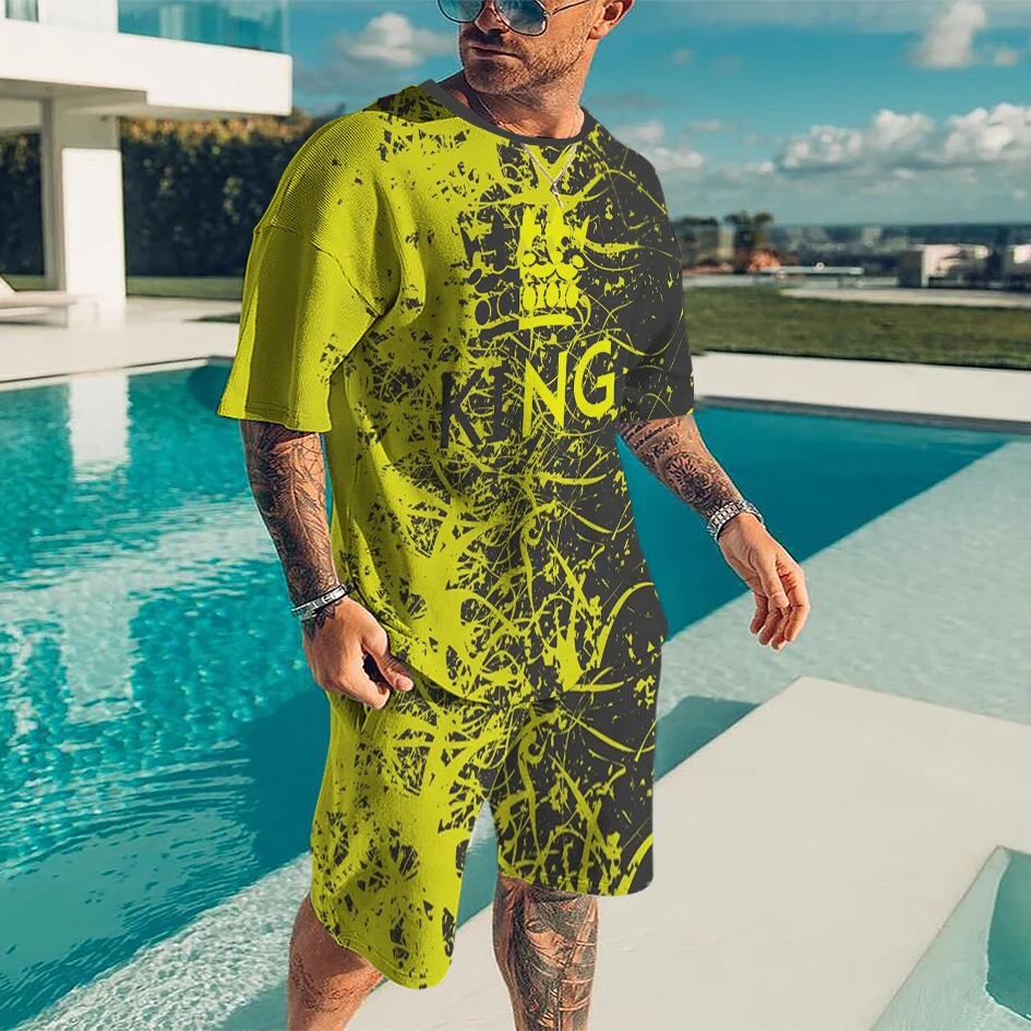

Men's Oversized Clothes Two Pieces Set Tracksuit Vintage Casual Streetwear 3D Printed Beach Set Men New Summer Tshirt Shorts