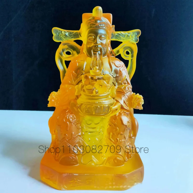 

Japan Korea home company GOOD LUCK Mammon Shrine altar Worship yellow crystal CAI SHEN YE God of wealth buddha statue protection