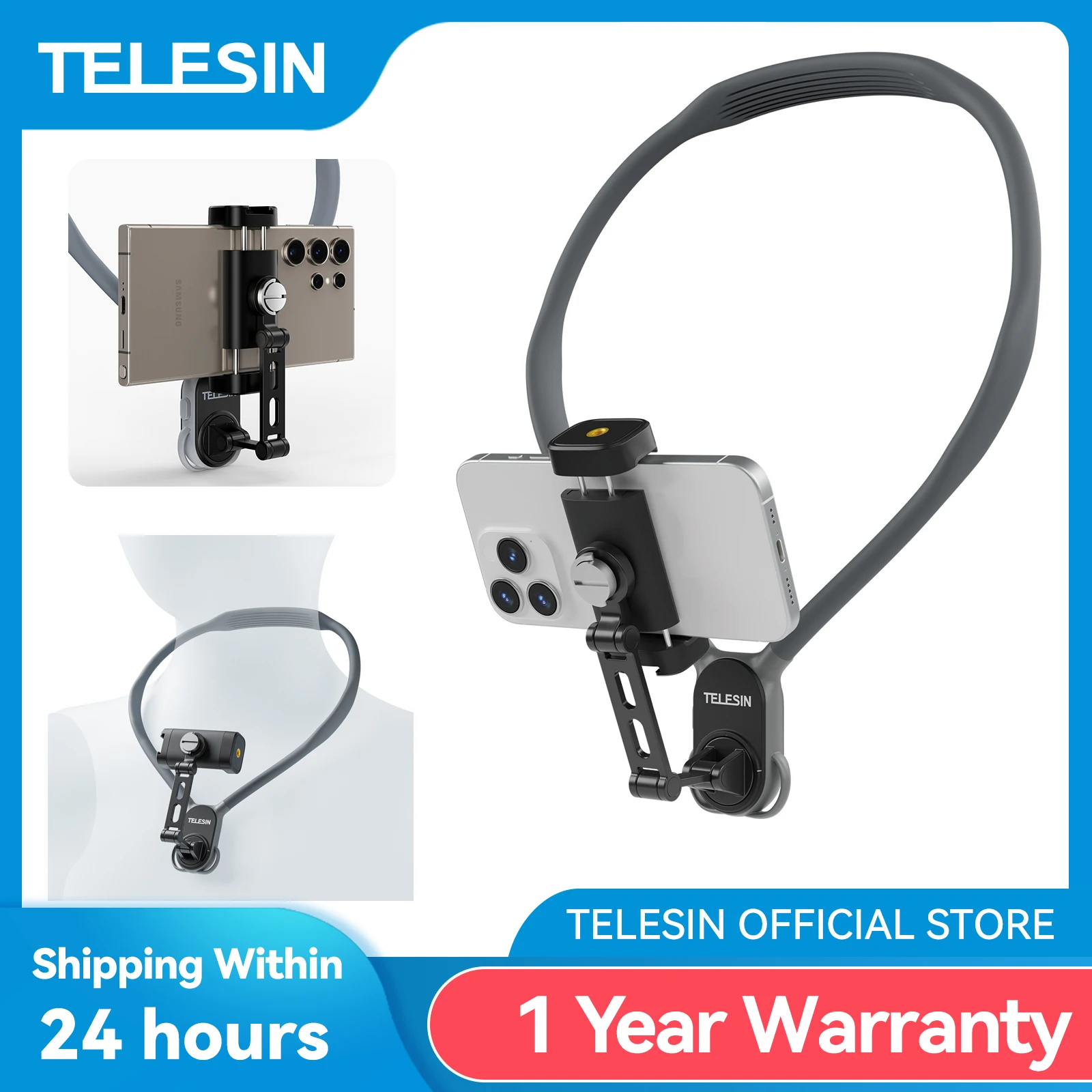 

TELESIN Neck Mount Phone Clip 360° Rotation POV Phone Hold for Iphone 15 14 13 12 11 10 SAMSUNG HUAWEI XIAOMI Phone Accessories
