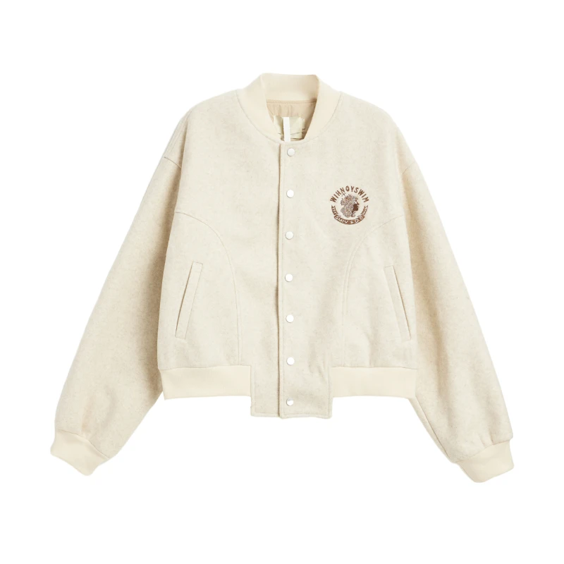 Jacket Cardigan Women's SolidColor American Retro Baseball Jacket Spring and Autumn Fashion Loose Short Casual Letter Embroidery