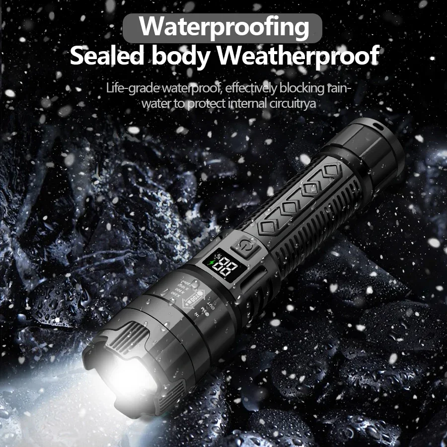 Description Picture 3 of itemHigh Strong Power Led Flashlights 2000LM Tactical Torch with Display Light USB Charging Camping Fishing Emergency Zoom Lantern