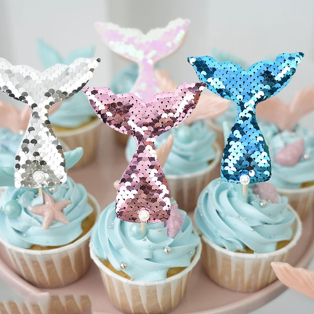 6 Pièces De Décoration/emballages De Cupcakes En Forme De Sirène, Queue De Sirène  Pour Cupcakes, Décoration Sur Le Thème De La Sirène Pour Fête À Thème Sous  La Mer, Fête Prénatale