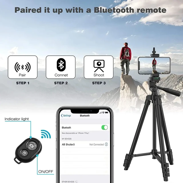 Tripod for Phone & Camera, Bluetooth Remote, Lightweight Universal Stand 3