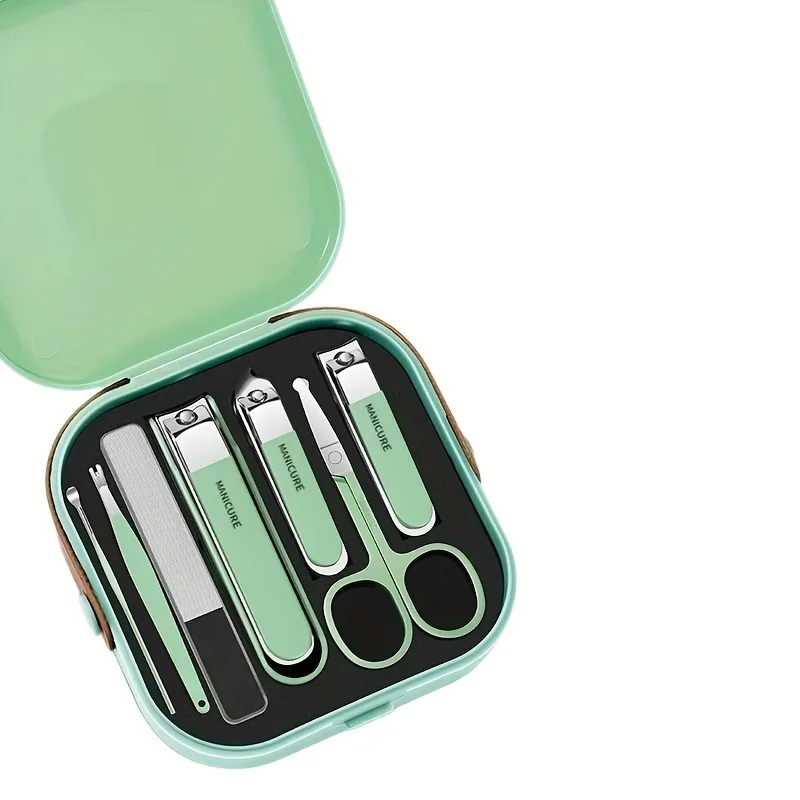 7pcs Stainless Steel Nail Care Kit Anti-Splash Portable Manicure Set Nail Clippers, File, and Trimmer Ideal for Home and Travel - Image 5