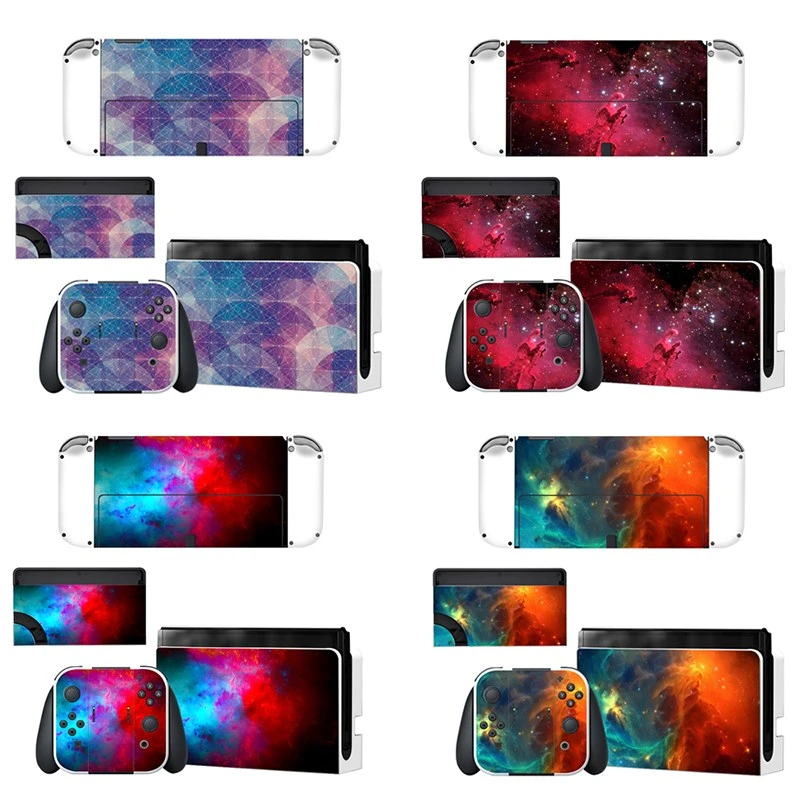 Full Body Protective Cover Skin Decal Compatible Nintendo Switch Oled Game Console Controller Decor 1set Starry Colorful Sticker