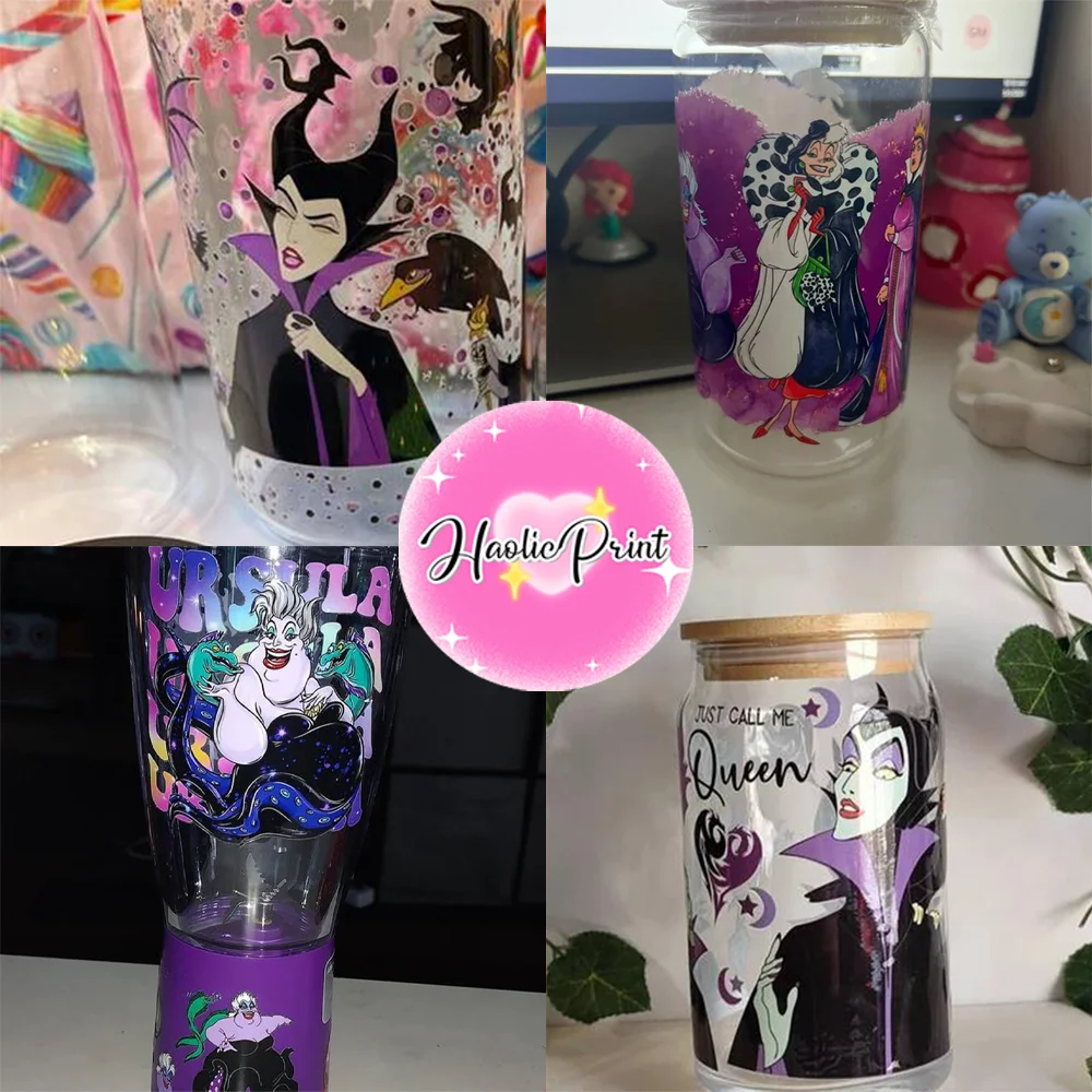3D Stickers Cup Wraps UV DTF Wrap Transfer Coffee Can Wraps Villain Queen UV DTF Wrap for 16oz Libbey Glass Can Halloween DIY Libbey Glass Can UV DTF Transfer Senior 3D Sticker Bad Witches