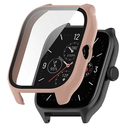 Premium Tempered Glass Protective Case with Screen Protector Cover for Amazfit GTS 4 Mini (Pink)