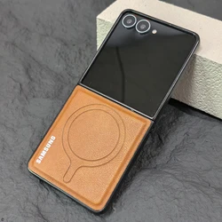 Magnetic Charging PU Leather Phone Case - Racket Design for Galaxy Z Flip7 FE (Brown)