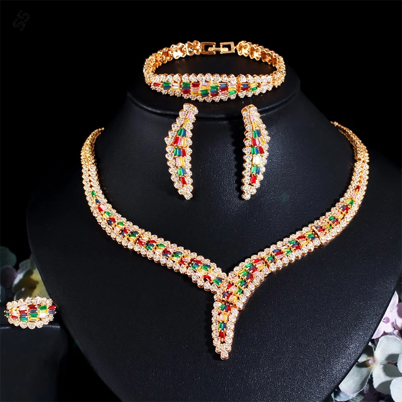 

4-pieces Jewelry Sets Necklace/Earrings/Bracelet/Open Ring Middle East Wedding Banquet Dress Chain Noble Garment Accessories
