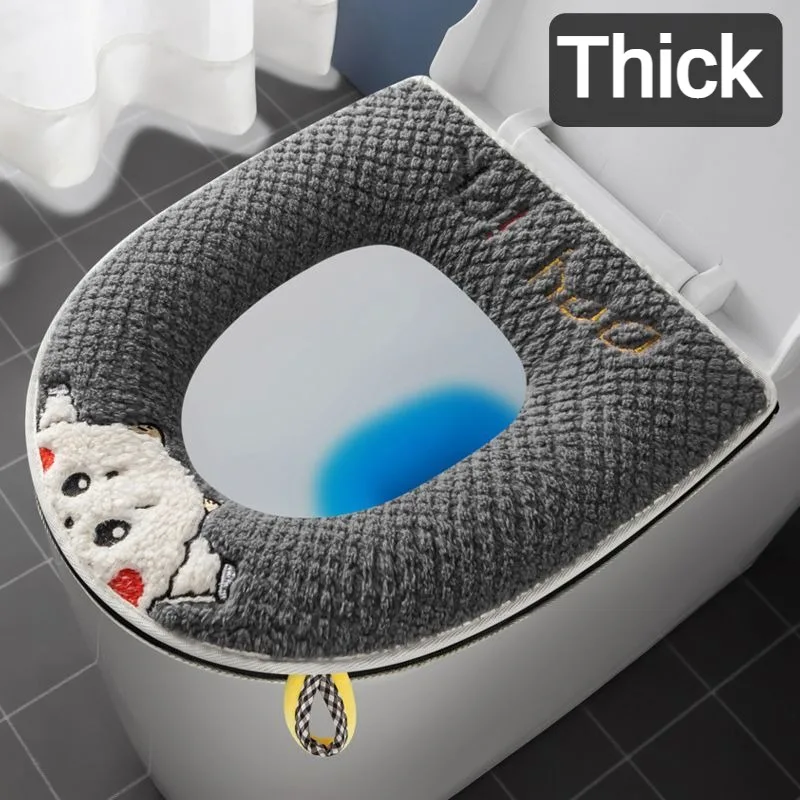 

Toilet Seat Cushion for Household All Seasons Waterproof Plush Zipper Type Thickened Fashionable Toilet Cover Washer In Winter