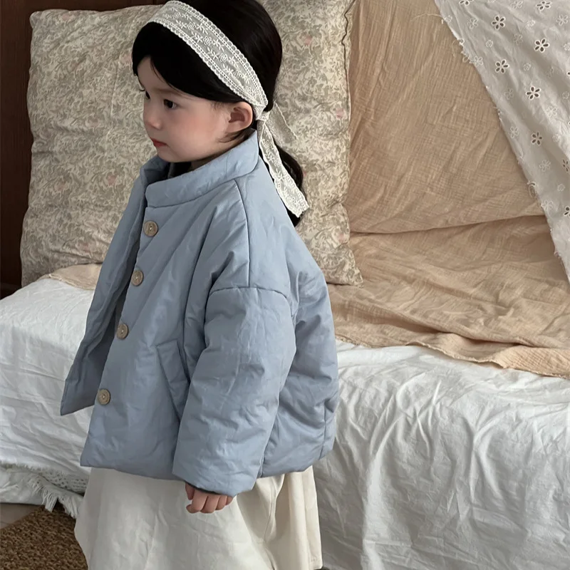 Children Clothes Kids Warm Coat Autumn Winter Girls Solid Color Warm Sweet Casual Simple Kids Cotton-padded Coat