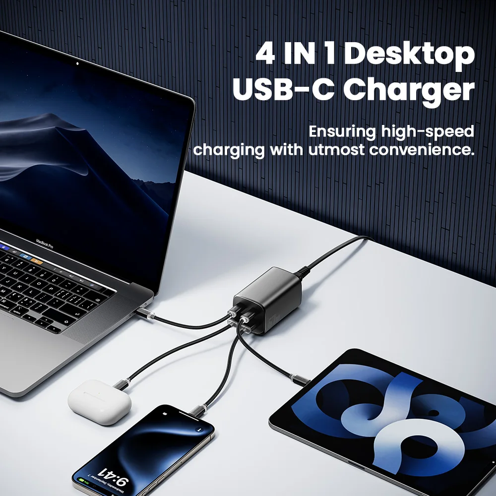 Essager 67W USB C GaN Charger Desktop Quick Charge3.0 PPS PD3.1 Fast Charging For MacBook Samsung iPhone 17 16 15 14 iPad Laptop