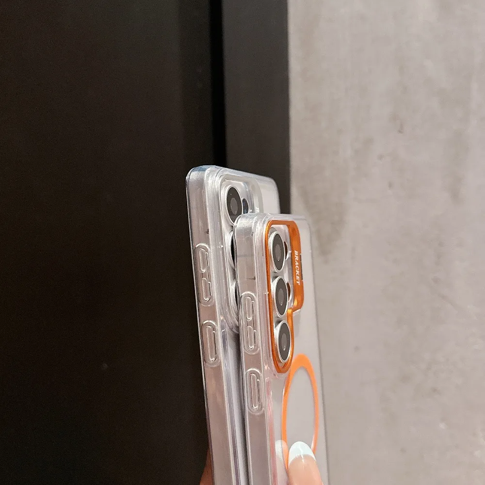 Transparent Magnetic Kickstand Shockproof Phone Case with TPU+PC Protective Cover