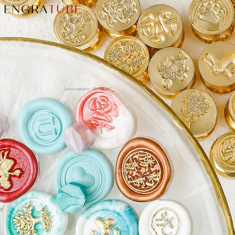 

Мини-печатка для воска 15 мм, латунная голова, древесина жизни/цветок вишни/Любовь/Роза/кролик/Подарочный бант, винтажные маленькие печатные ...