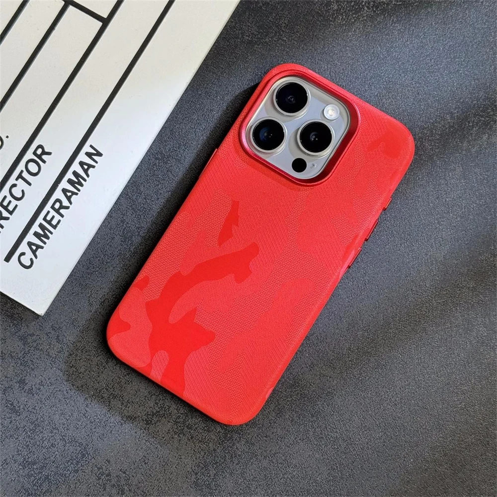 Luxury Camouflage Leather Shockproof Magnetic Case with MagSafe Compatibility