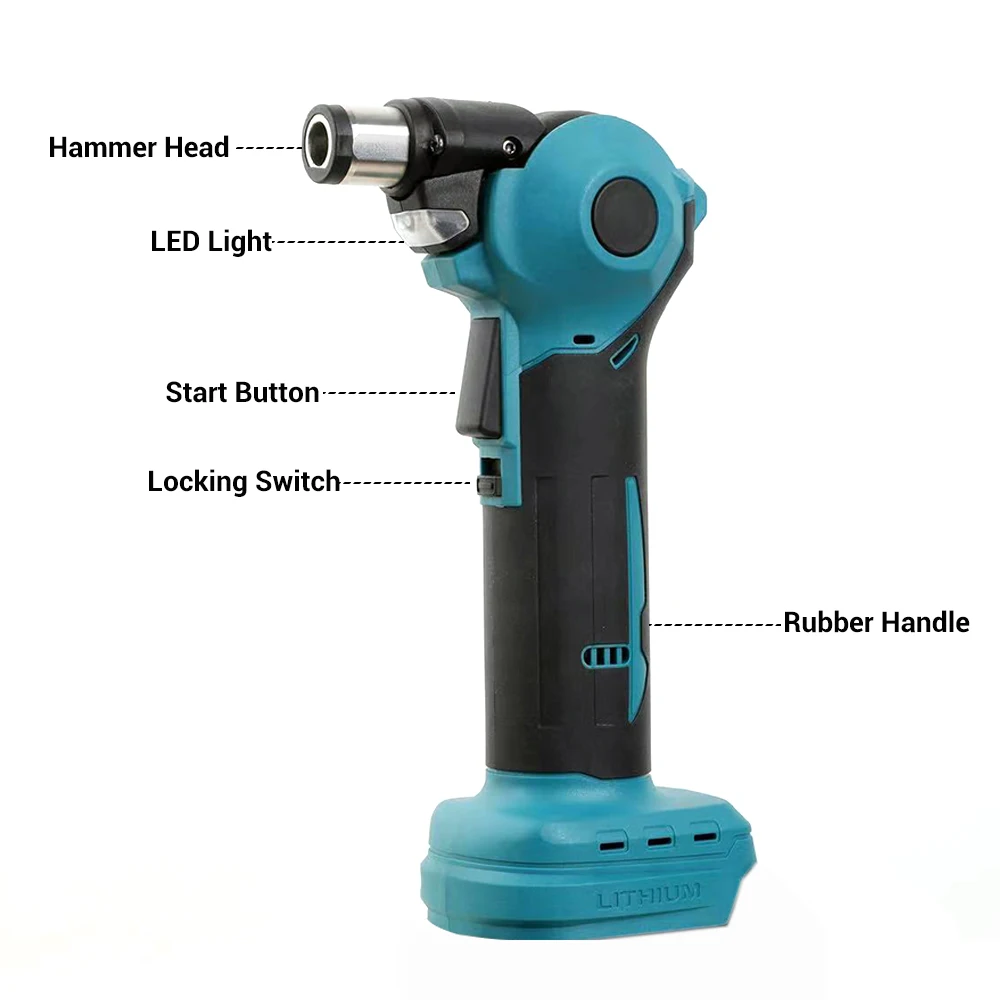 Cordless Electric Hammer Copper Motor 4200ipm 0/45/90 Degree Adjustable Head Hammer Drill Rechargeable for Makita 18V Battery 4