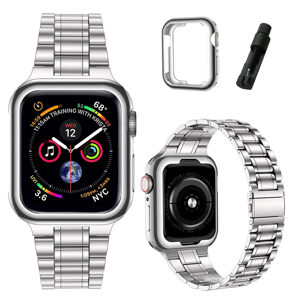 Premium Stainless Steel Watch Strap with Soft TPU Case
