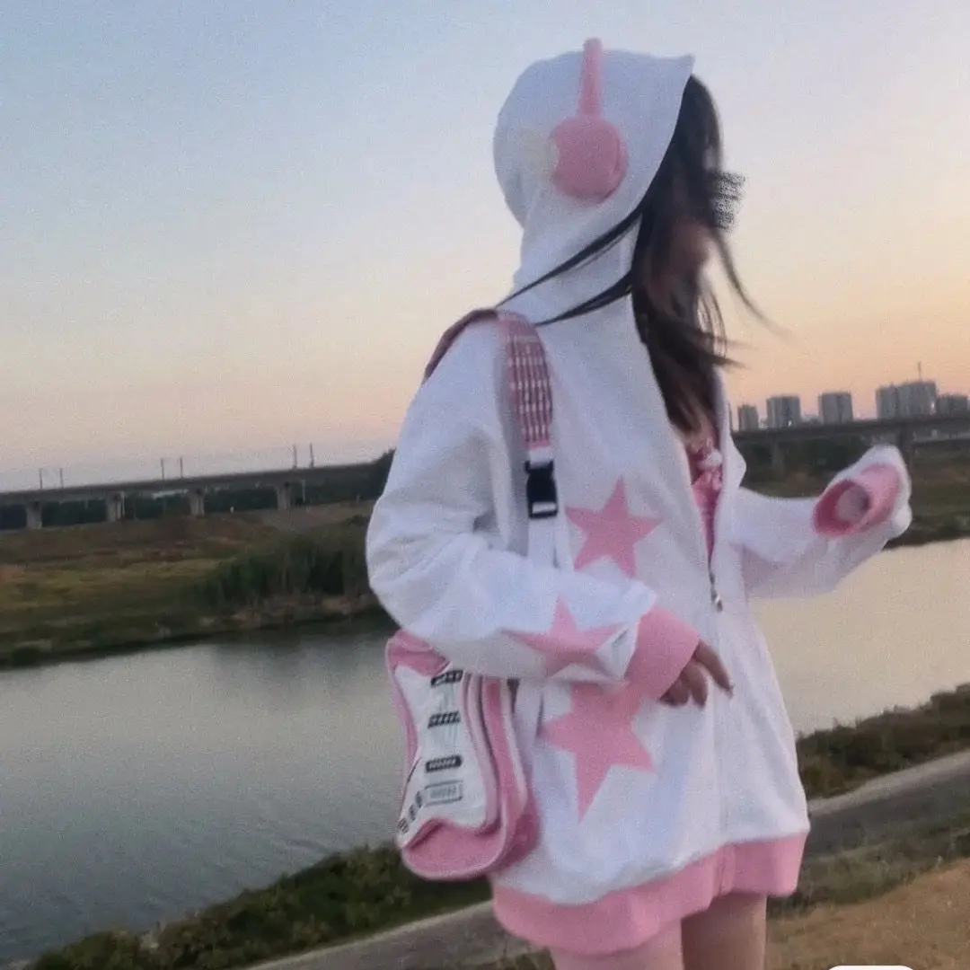 

2022 Y2k Clothes Kawaii Hoodies Women Thicked Casual Oversized Outwear Korean Fashion Zipper Jackets Hooded Sweatshirt Tops