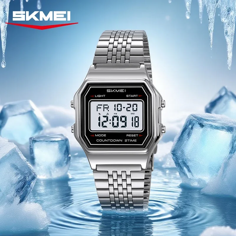 SKMEI 2465 Electronic Mens Wristwatches LED Display Sport Stainless Steel Waterproof Luxury Digital Watch for Men Reloj Hombre