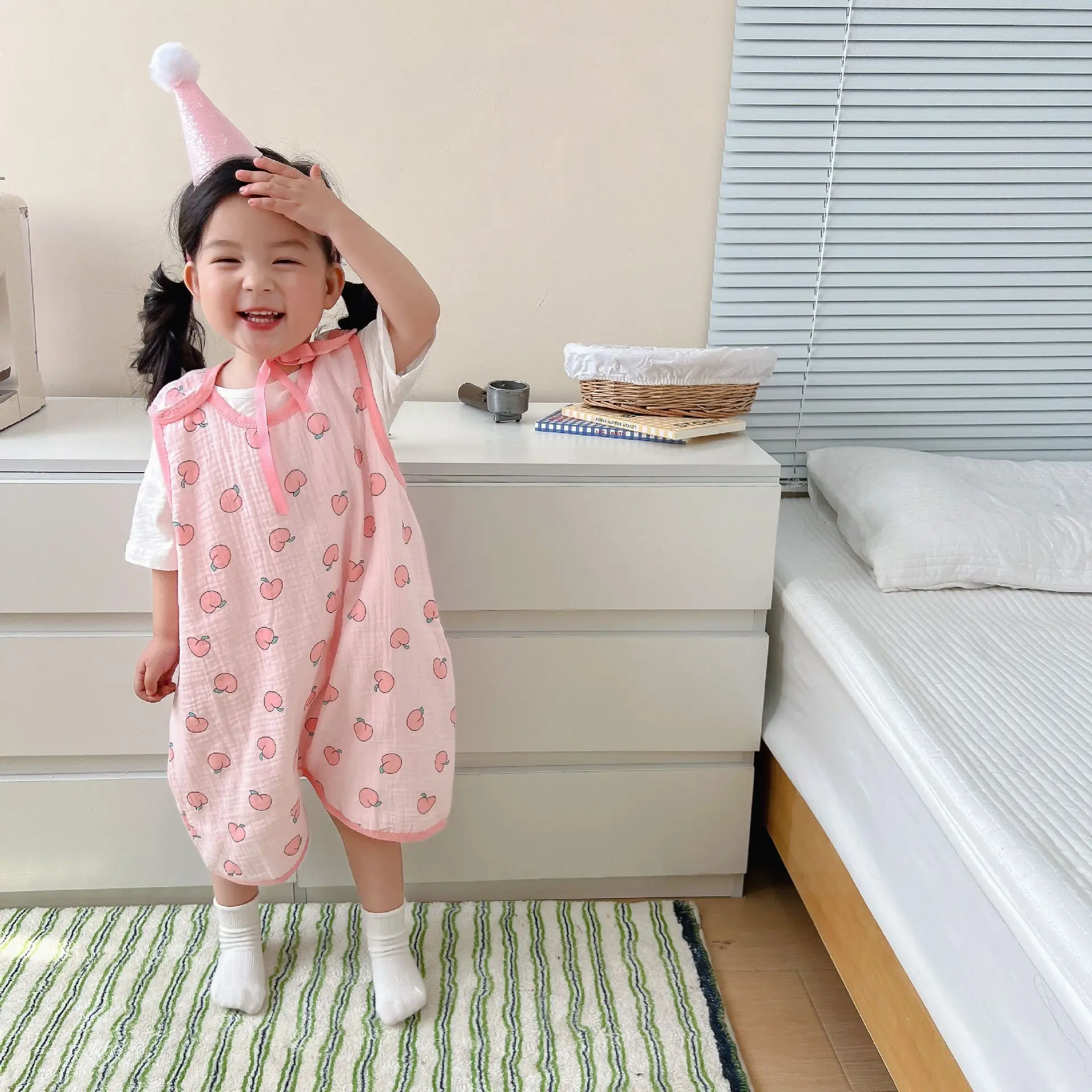 Summer Cute Baby Sleepwear Cartoon Thin Kids Sleeveless Vest Crawling Cotton Sleeping Bag 1-5Years Kids baby sleeping bag