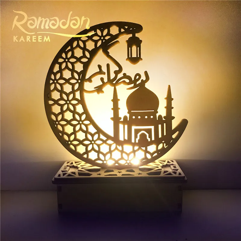 Eid Mubarak Ramadan Lampe led en bois, musulman, ramadan, festival