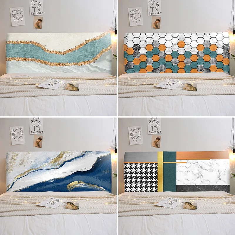 

New all-inclusive bed head cover Nordic polyester printed elastic bed back protector cover 1.8m 2m 2.2m Headboard cover