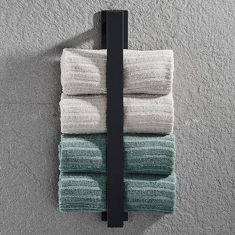 Towel Holder Towel Rack No Drilling Bathroom Hanger Wall-Mounted Bar 304Stainless Steel Black Toilet Storage