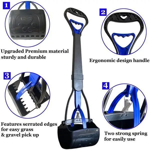 Pet Poop Scooper Dog Jaw Clamp Heavy Duty Long Handle For Large Medium Small Dog Cat Grass Gravel Pick Up