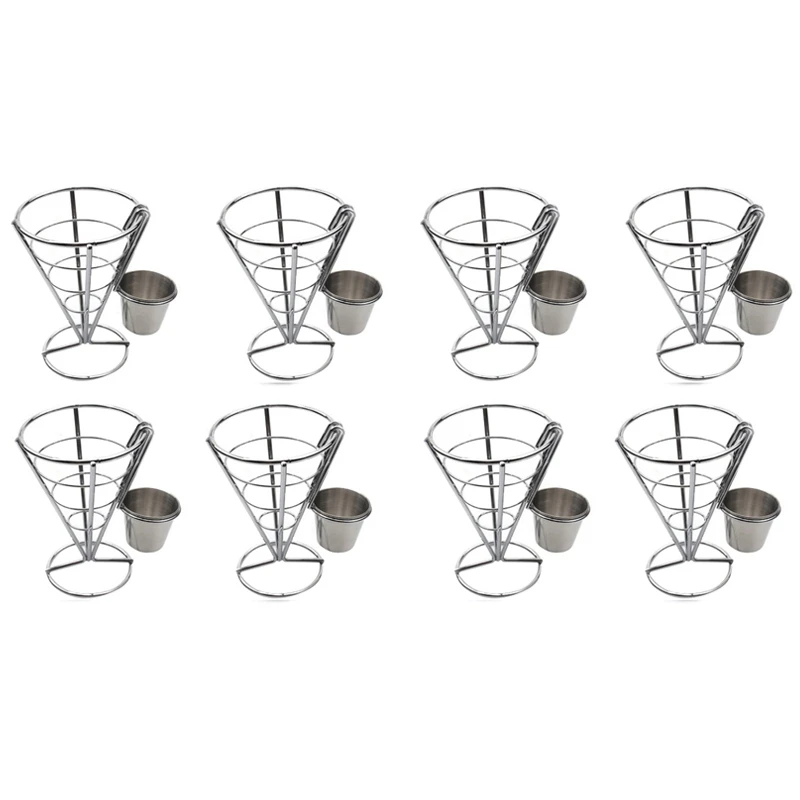 8 Pcs French Fries Stand Cone Basket Fry Holder With Dip Dishe Cone
