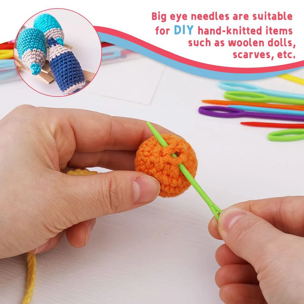 50개/세트 7cm 큰 눈실 바늘 박스 포함 플라스틱 바늘 다양한 색상 바늘 세트 DIY 바느질 수공예용