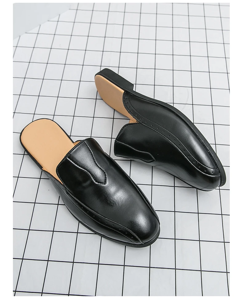 Luxus Marke Maultiere Italienische Sommer Sandalen Müßiggänger Halbe Schuhe Leder Loafer männer Schuhe Designer Männlichen Rutschen Hausschuhe für Männer – Detail 7