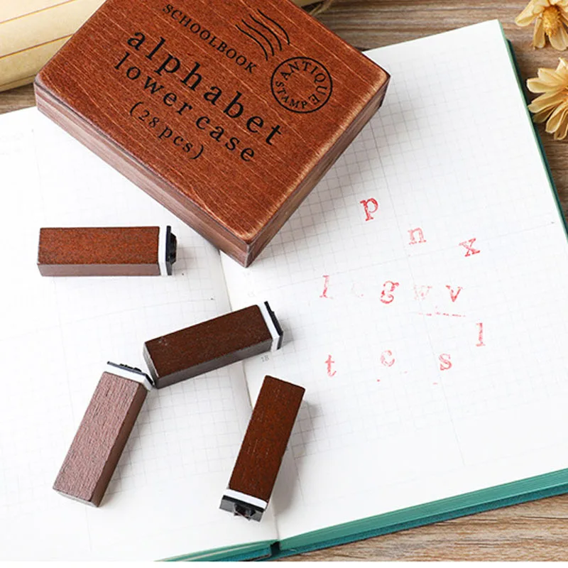 Wooden Alphabet Letter Stamps Vintage Uppercase Lowercase Letter Rubber  Stamps DIY Self Ink Pad Diary Ablum Handmade Art Craft