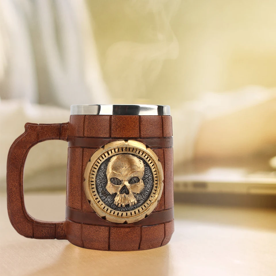 Mug 3D Originale Crâne Tête De Mort Tasse En Acier Inoxydable 400Ml Anti-Frottement Tasse Bière