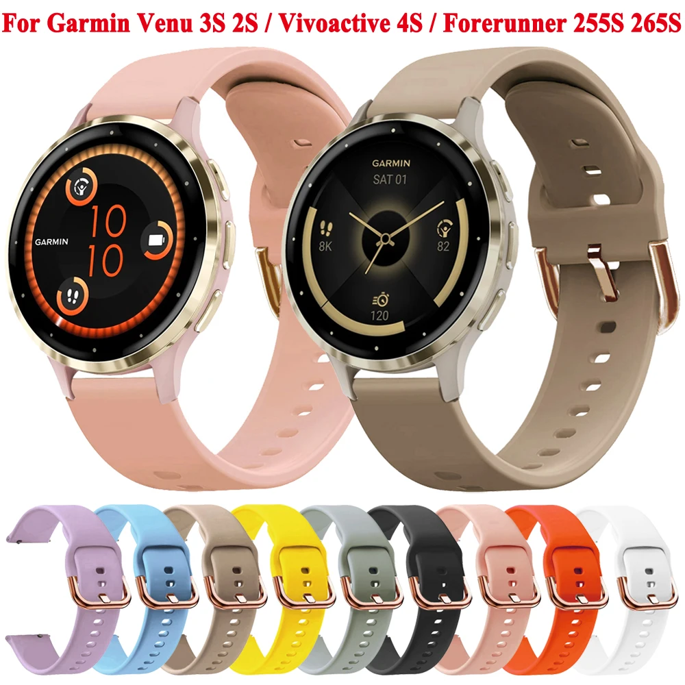 

Rose Gold Buckle 18mm Silicone Smart Watch Strap For Garmin Venu 3S/2S/Vivoactive 4S/Forerunner 265S 255S Wristbands Bracelet