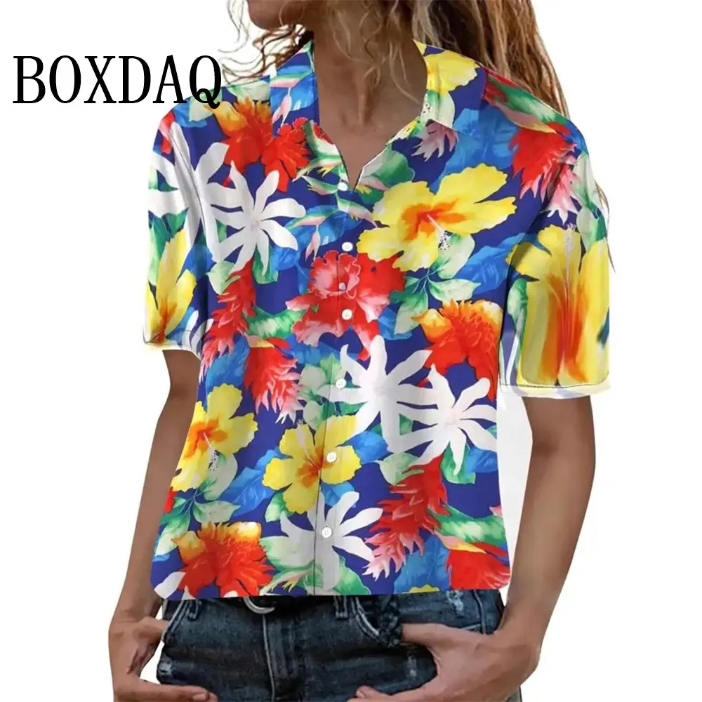 Blusa de mujer a la moda de verano, camisa artística hawaiana con estampado  de palmera, solapa de manga corta, camisa informal con botones, Tops,  camisa hawaiana para mujer - AliExpress, image size:1000x1000