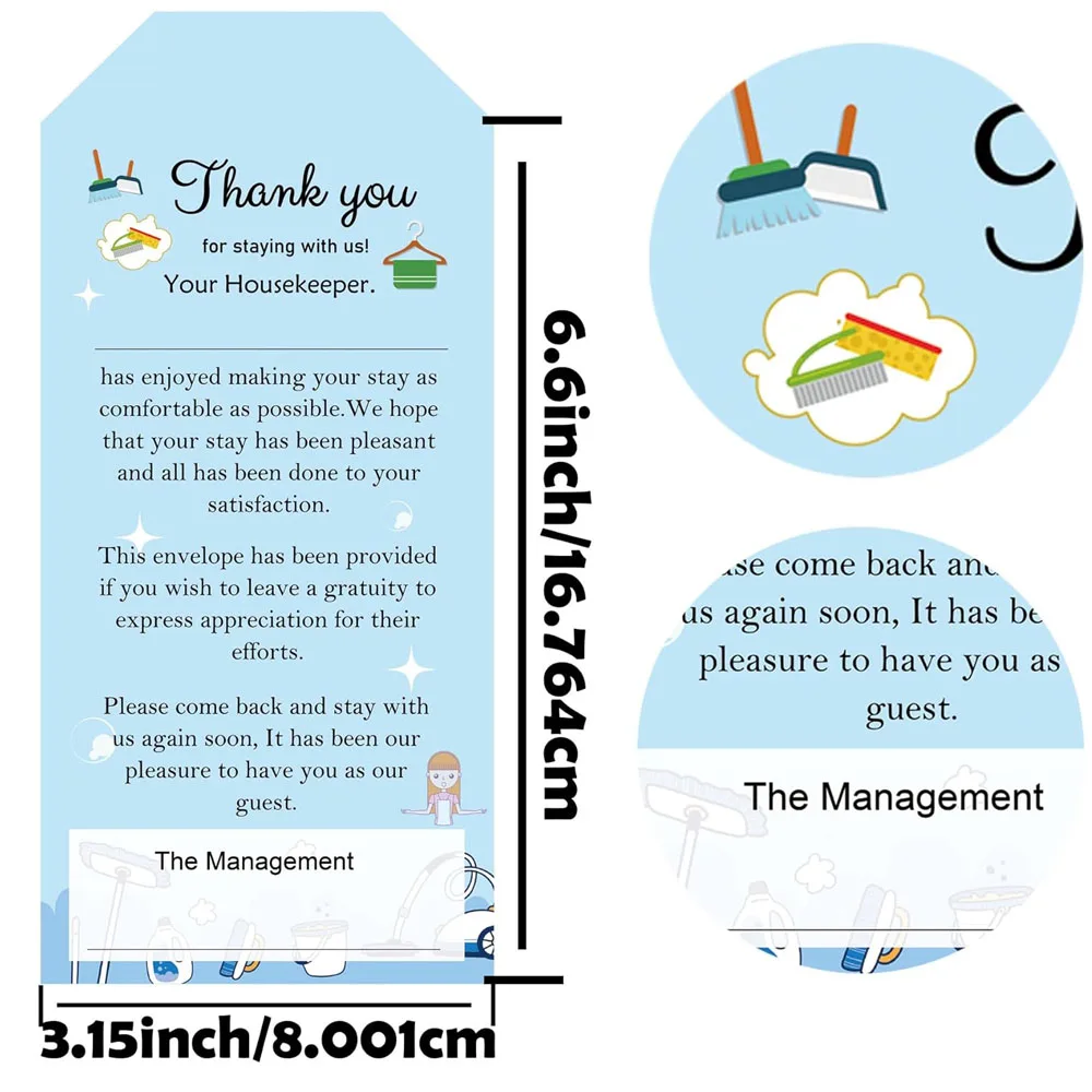 50Pack Housekeeping Tip Envelopes Self Adhesive Tip Envelopes 6.6x3.15 Inch-Thank You for Cash Coins Gratuity Hotel