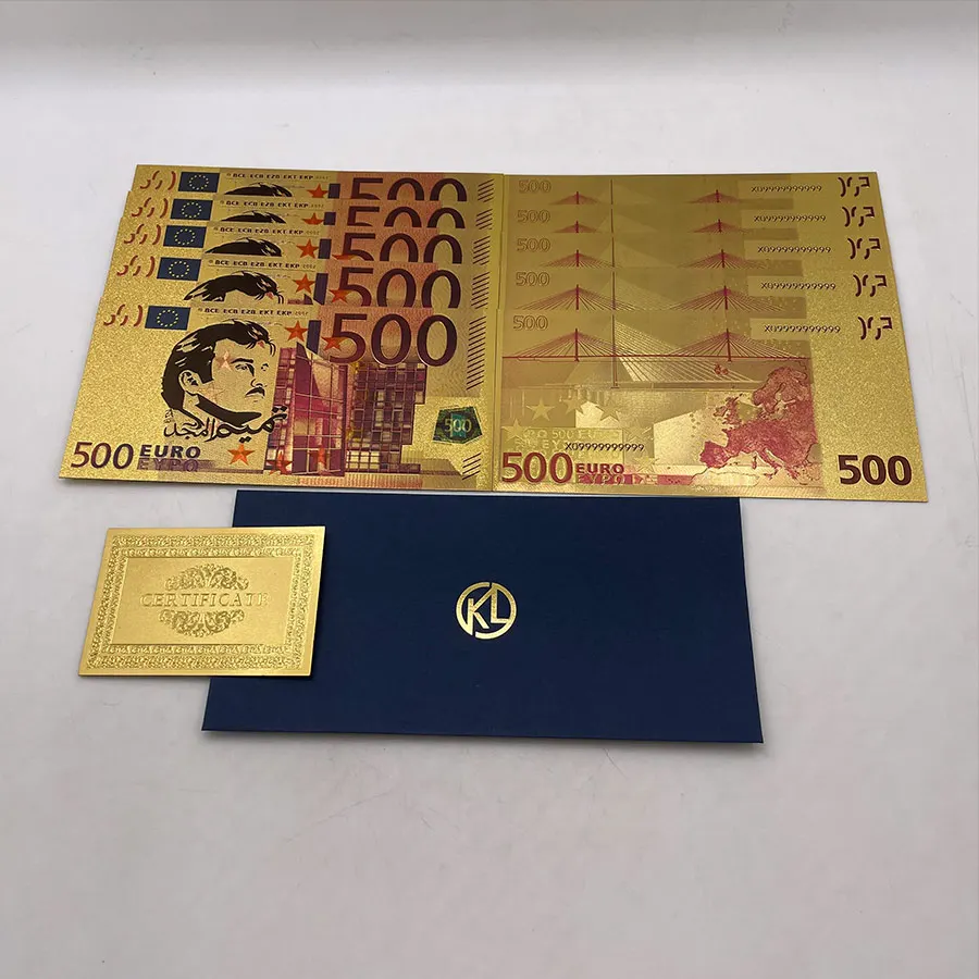 

10pcs/lot colorful Qatar 500 Euro Gold Banknotes Souvenir Ticket Cards for Momery Collection and gifts