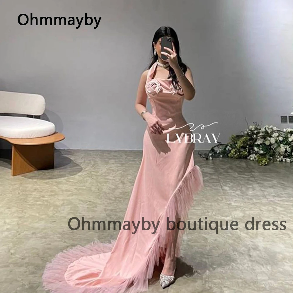 

Pink Mermaid Evening Dresses for Women Arabian Dubai Prom Party Dress with Slit Train Long Formal Occasion Gowns 2024