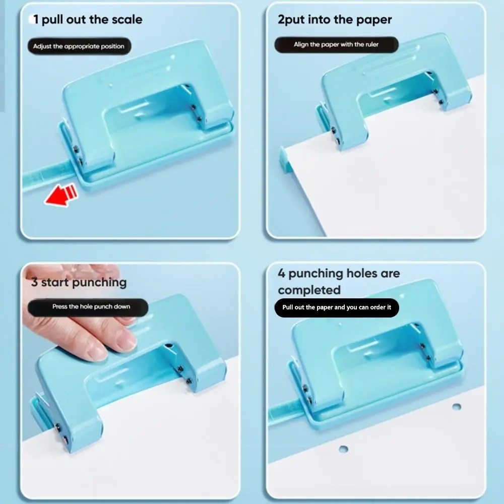 Metal Double-Hole Round Paper Puncher - DIY Punching Tool & Binding Aid for School & Office Use - 6