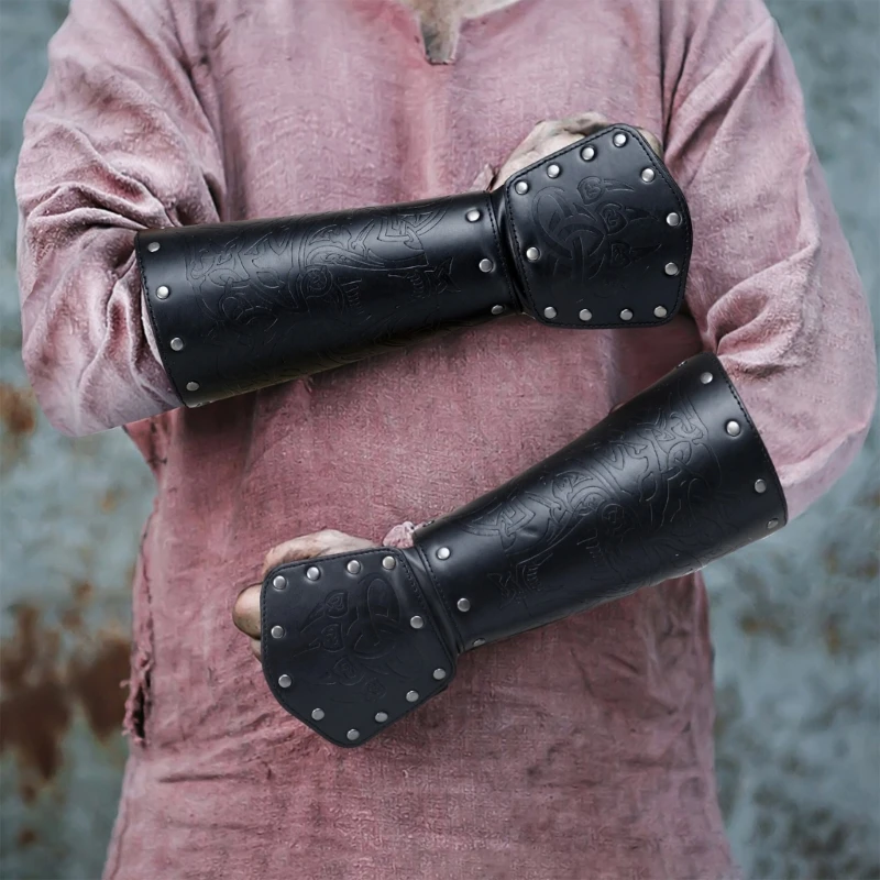 Knight Arm Gauntlets Bracer Vintage PU Gauntlets Wristband Medieval Leather Bracers Arm Armors Knight Protective Gear 5