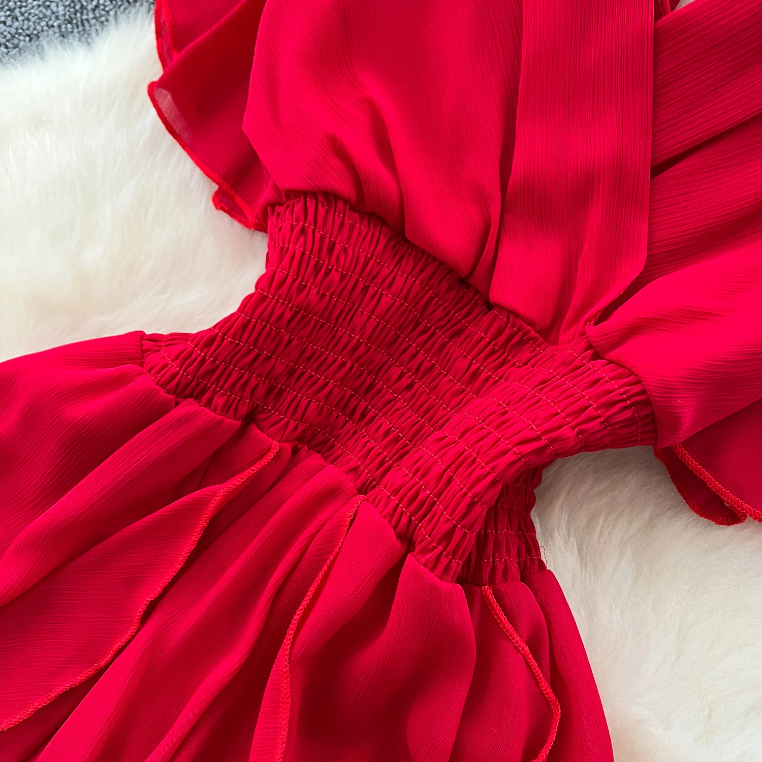 Elegant Criss-Cross chiffon short sleeve Vintage Chic Slim Ball Gown Dresses French Evening High Street Clothing