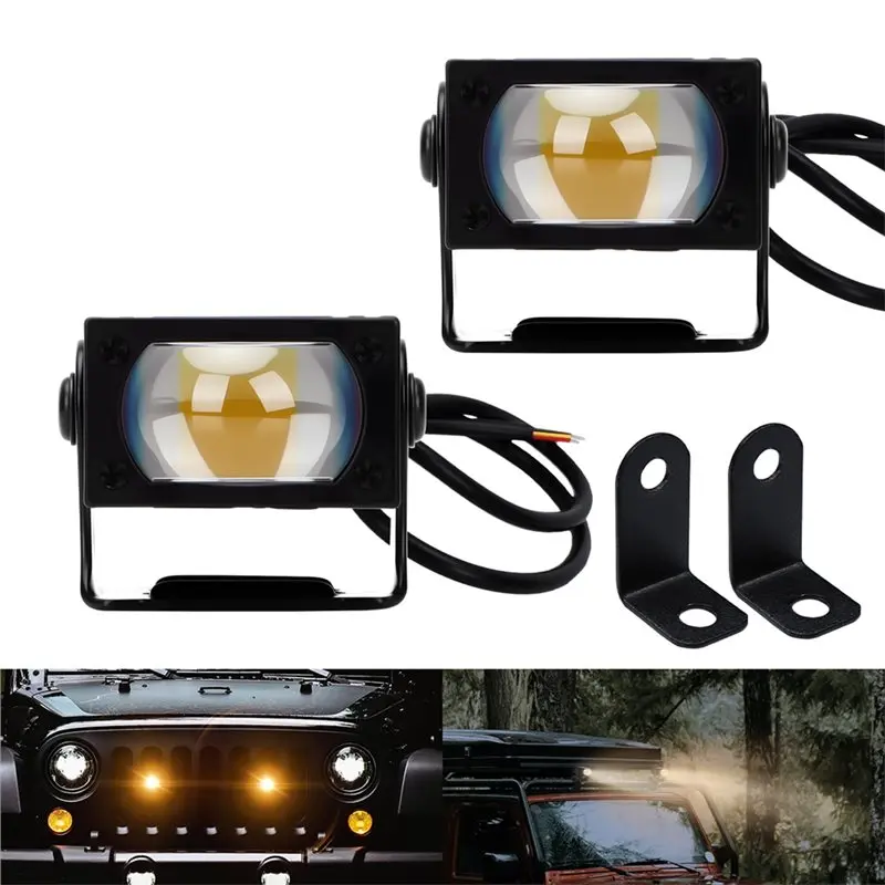 지프 트럭 SUV 호환 2PCS LED 자동차 그릴 스포트라이트 화이트 옐로우 듀얼 컬러