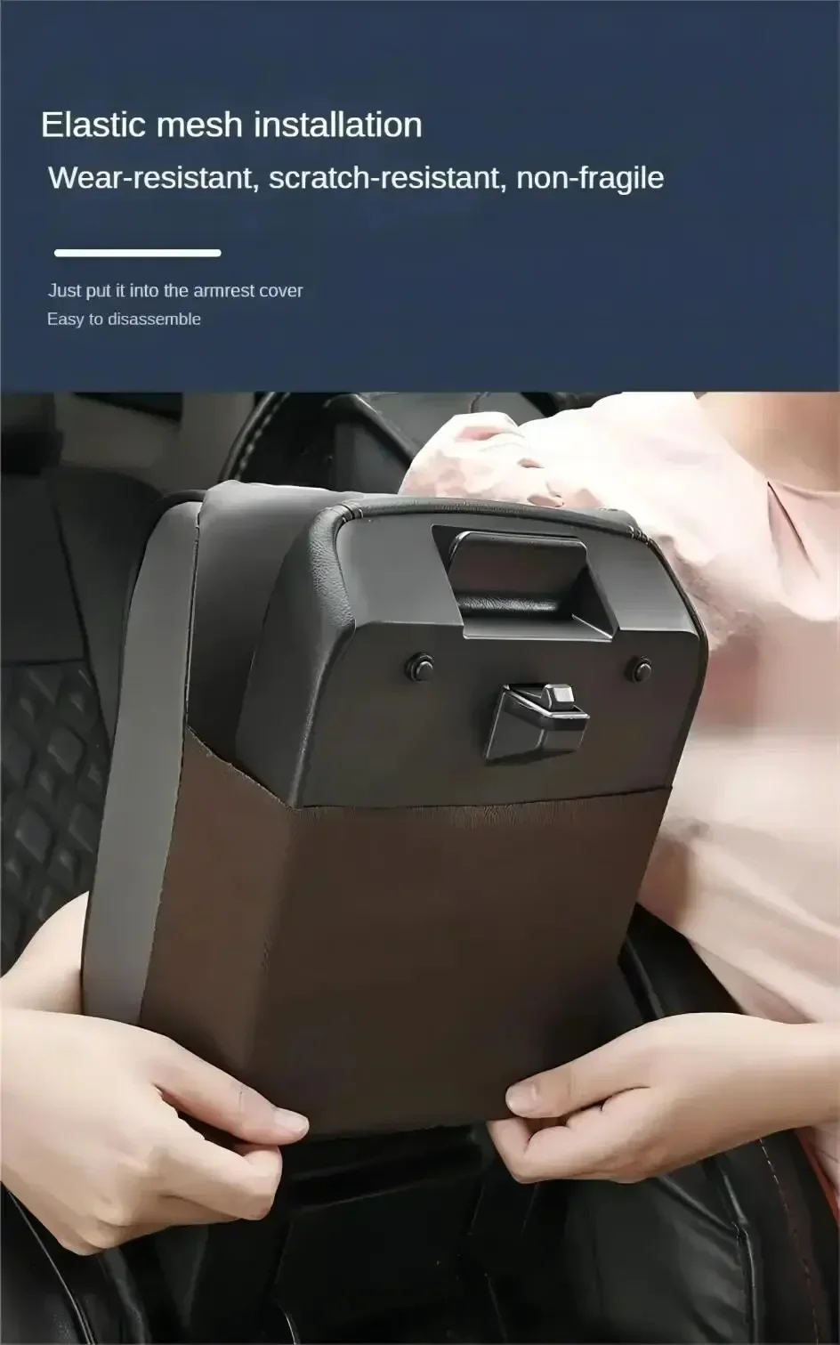 Wellenmuster-Stickerei PU-Leder Auto-Armlehnenmatte Mittelkonsole Armlehnen-Schutzpolster Auto-Armlehnen Aufbewahrungsbox Abdeckung – Detail 6